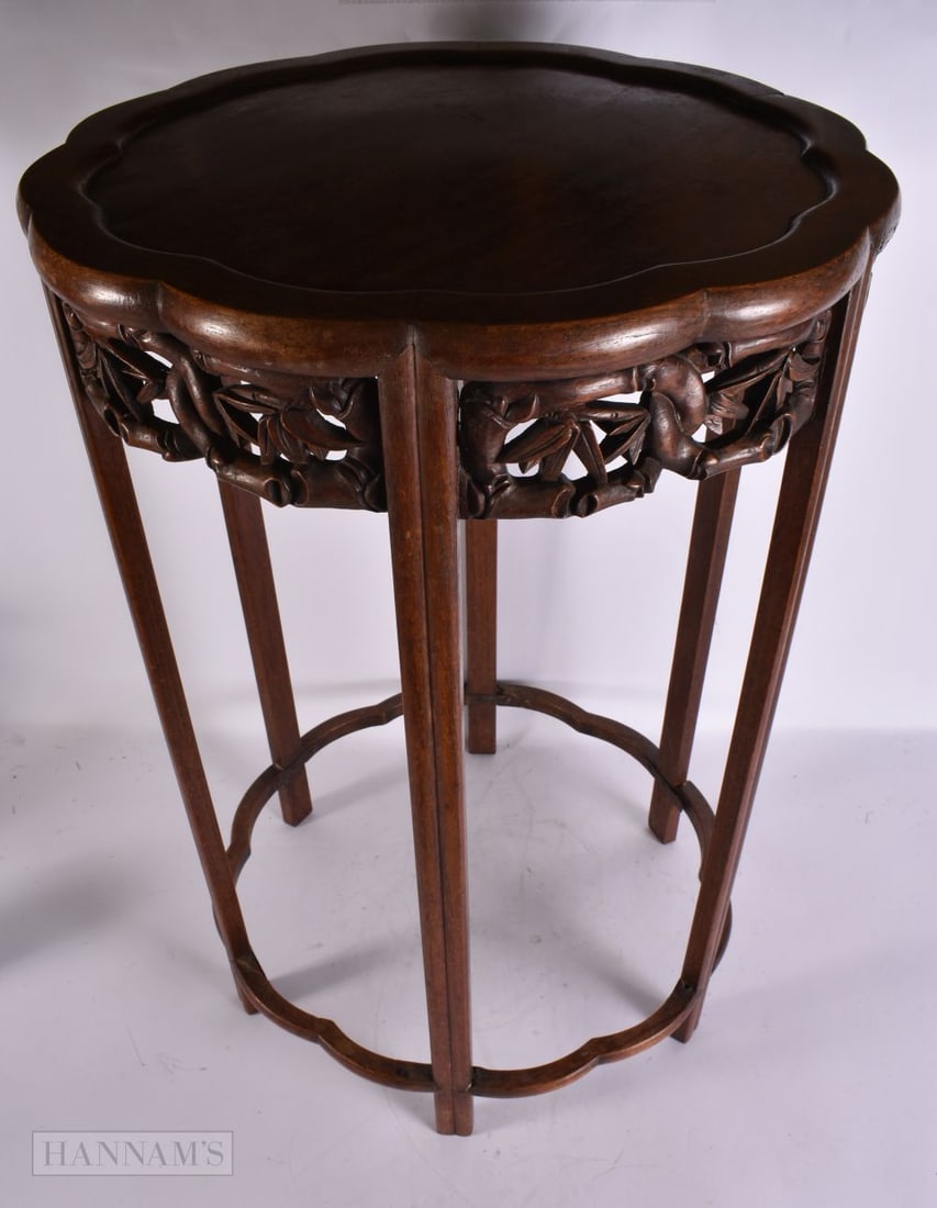 AN EARLY 20TH CENTURY CHINESE CARVED WOOD LOBED TABLE Late Qing. 66 cm x 40cm. (1 of 3)