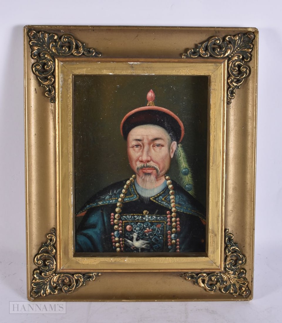 Chinese School (19th Century) Oil on card, Portrait of a Chinese Commission. 32 cm x 24 cm, image 20: Chinese School (19th Century) Oil on card, Portrait of a Chinese Commission. 32 cm x 24 cm, image 20cm x 16 cm.