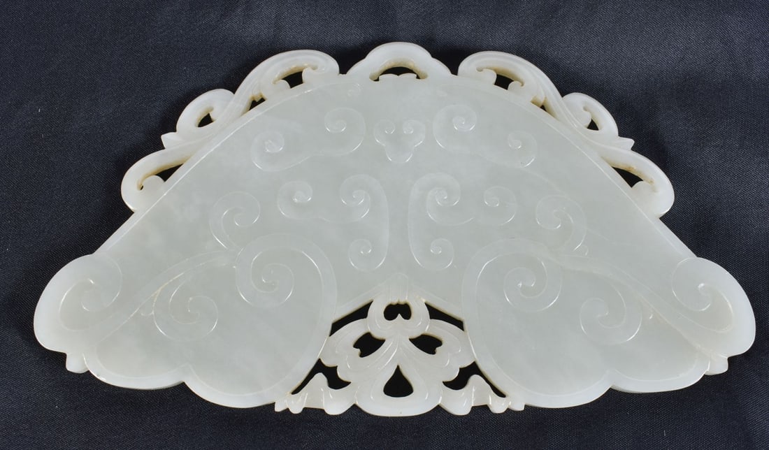 A CHINESE QING DYNASTY CARVED GREENISH WHITE JADE PLAQUE. 17 cm x 9 cm. (1 of 6)