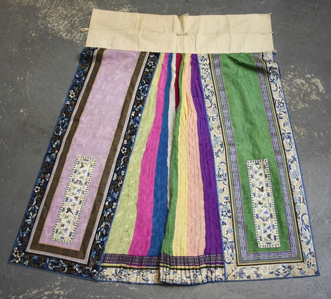 A 19TH CENTURY CHINESE SILK EMBROIDERED SKIRT Qing. 96 cm x 102 cm. (1 of 10)