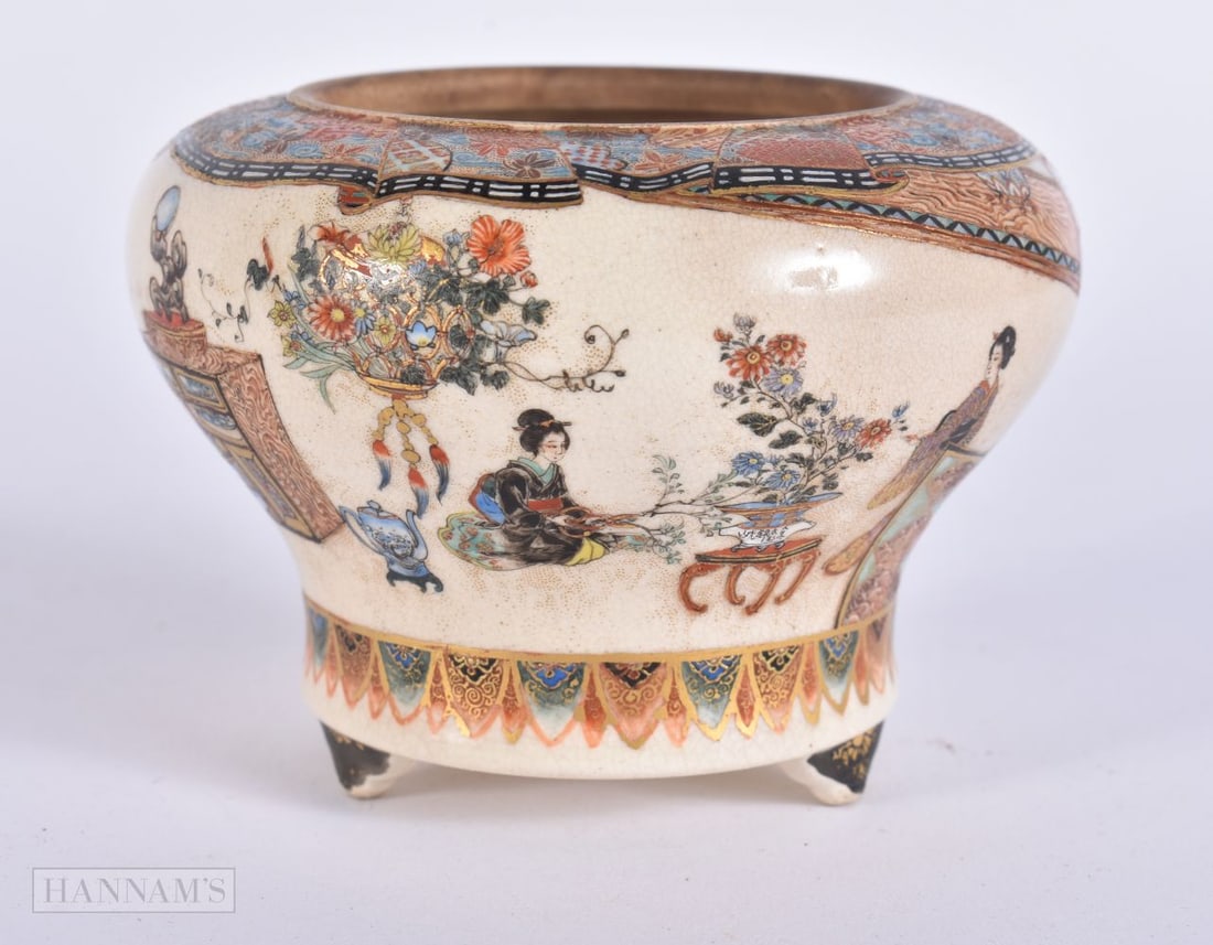 A 19TH CENTURY JAPANESE MEIJI PERIOD SATSUMA JAR painted with geisha in interiors. 9 cm x 7 cm. (1 of 6)