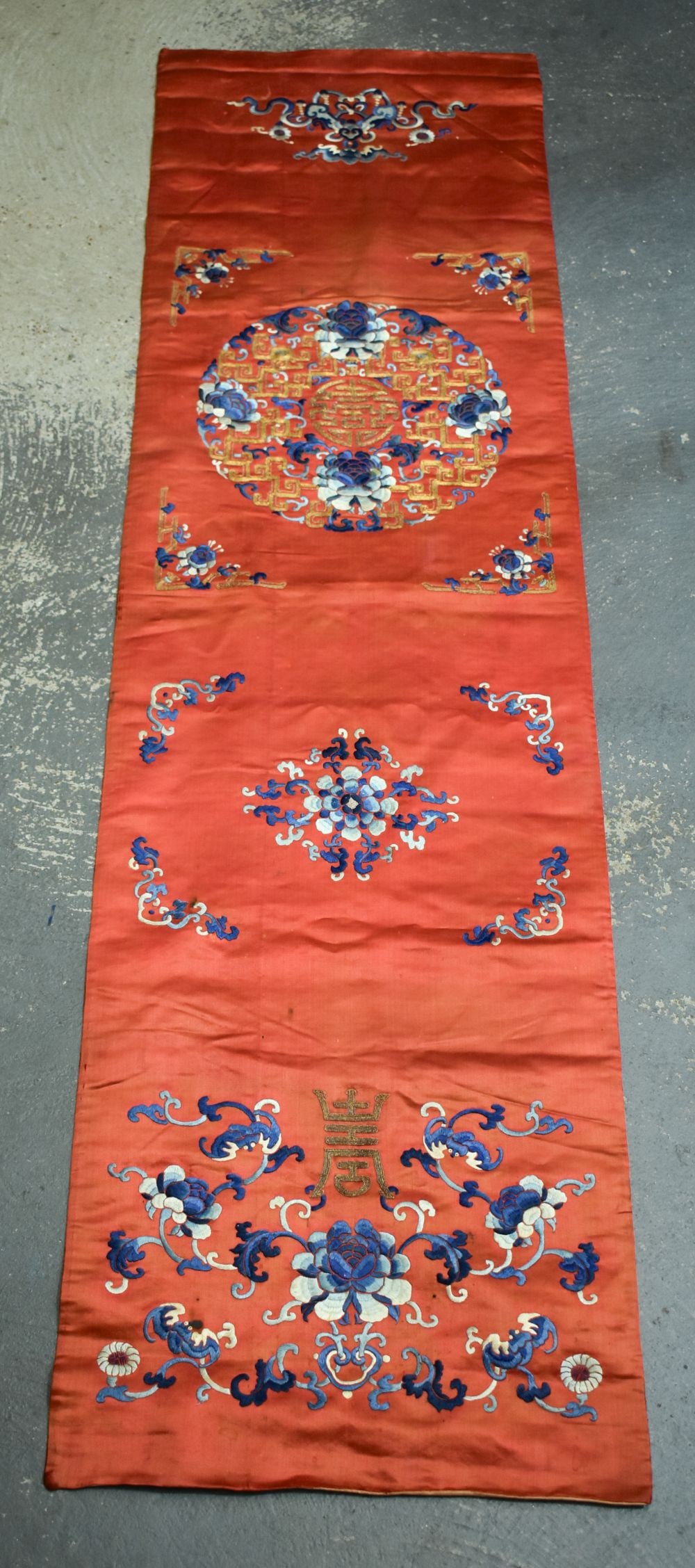 A LATE 19TH CENTURY CHINESE RED SILK EMBROIDERED PANEL Late Qing. 158 cm x 45 cm. (1 of 11)