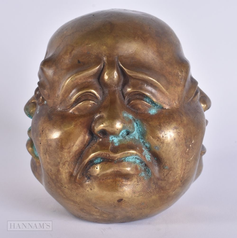 A CHINESE BRONZE BUDDHA HEAD. 13 cm x 9 cm. (1 of 6)