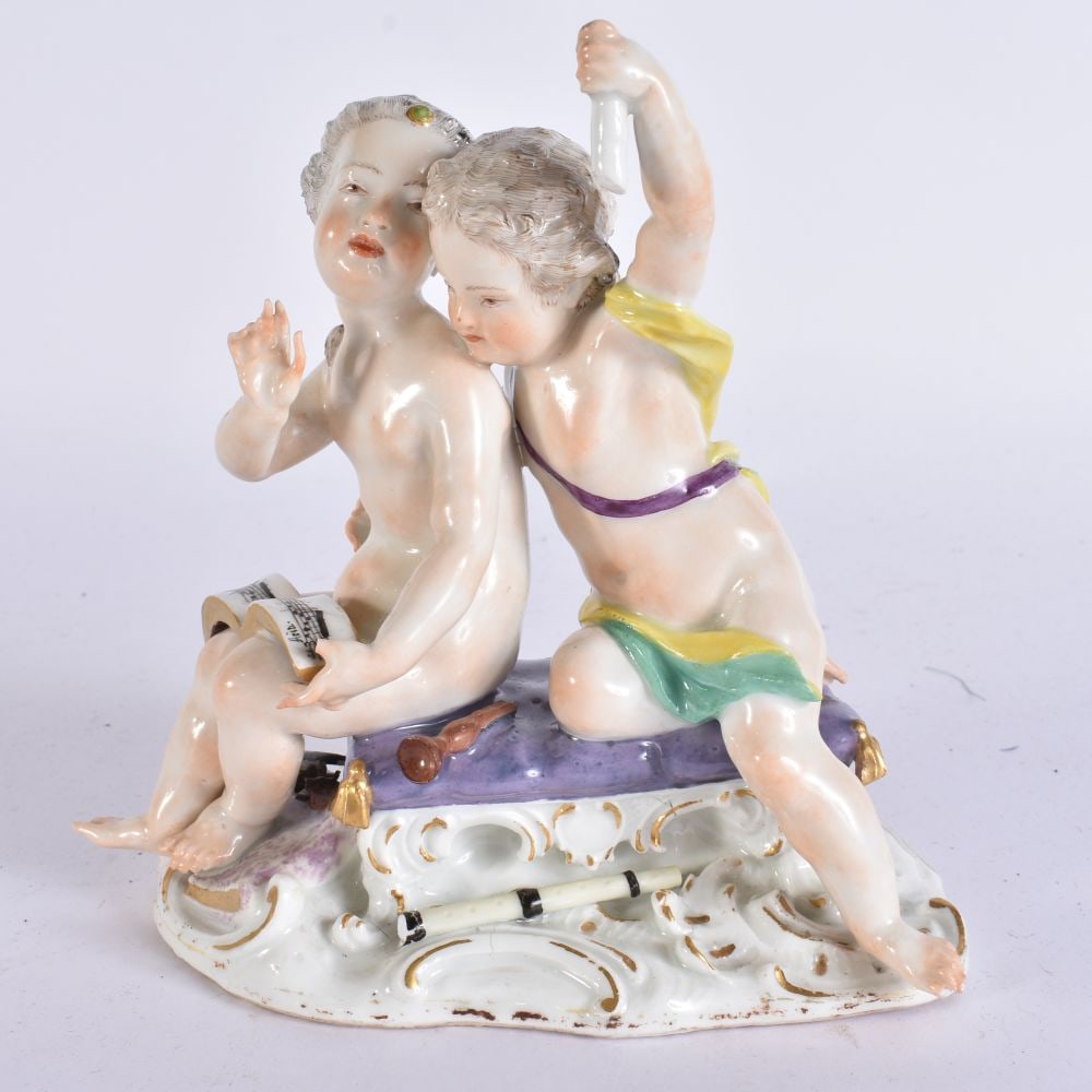 AN ANTIQUE MEISSEN PORCELAIN FIGURAL GROUP. 16 cm x 12 cm. (1 of 6)