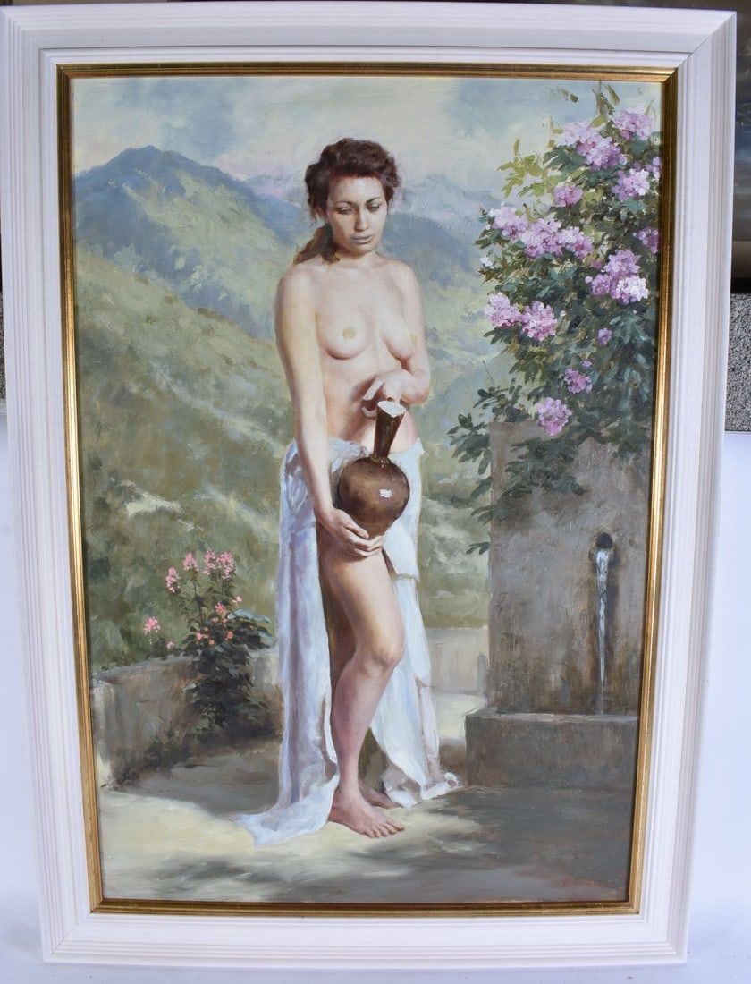 Dmitri Kolujni (Born 1974) Oil on canvas, By the well. 91 cm x 61 cm. (1 of 8)
