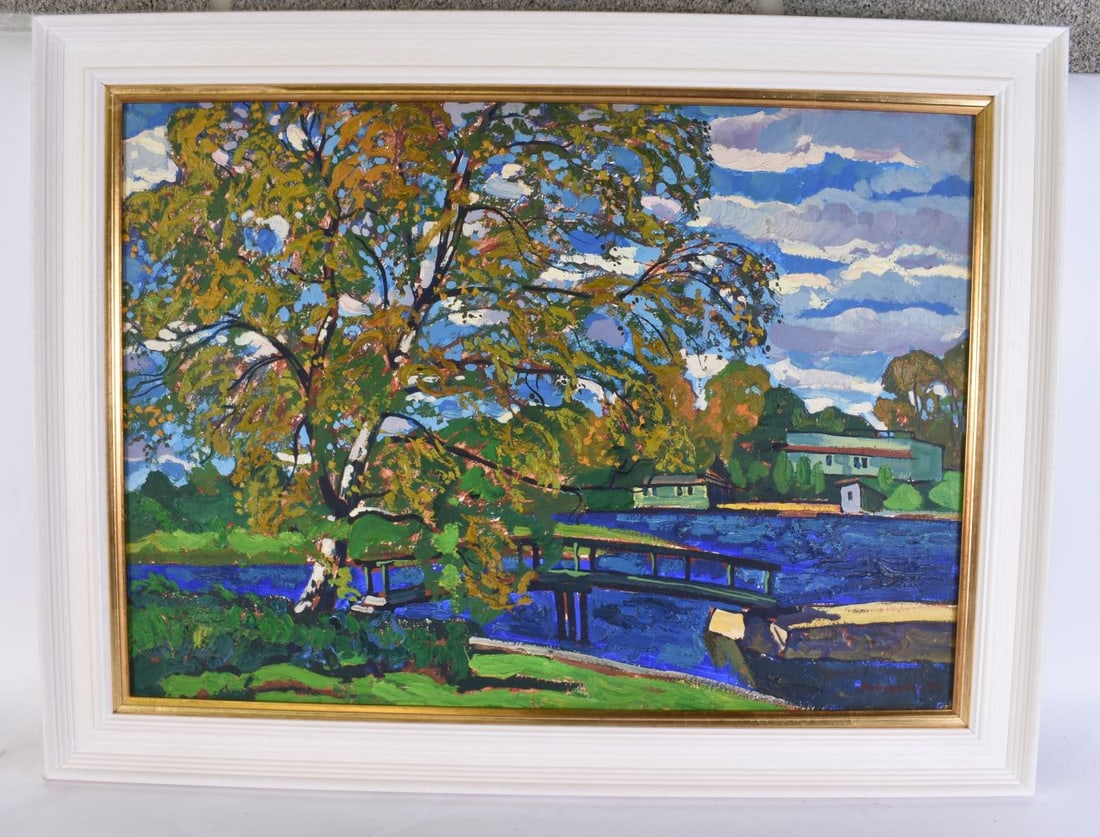 Yuri Matushevski (1930-1999) Oil on board, The village lake. 50 cm x 70 cm.: Yuri Matushevski (1930-1999) Oil on board, The village lake. 50 cm x 70 cm.