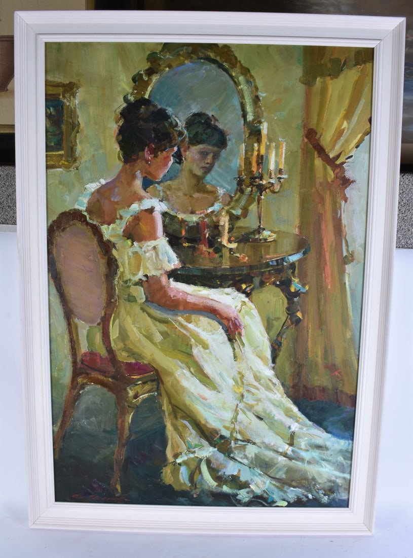 Anatoli Shapovalov (Born 1949) Oil on canvas, By the mirror. 98 cm x 69 cm. (1 of 9)