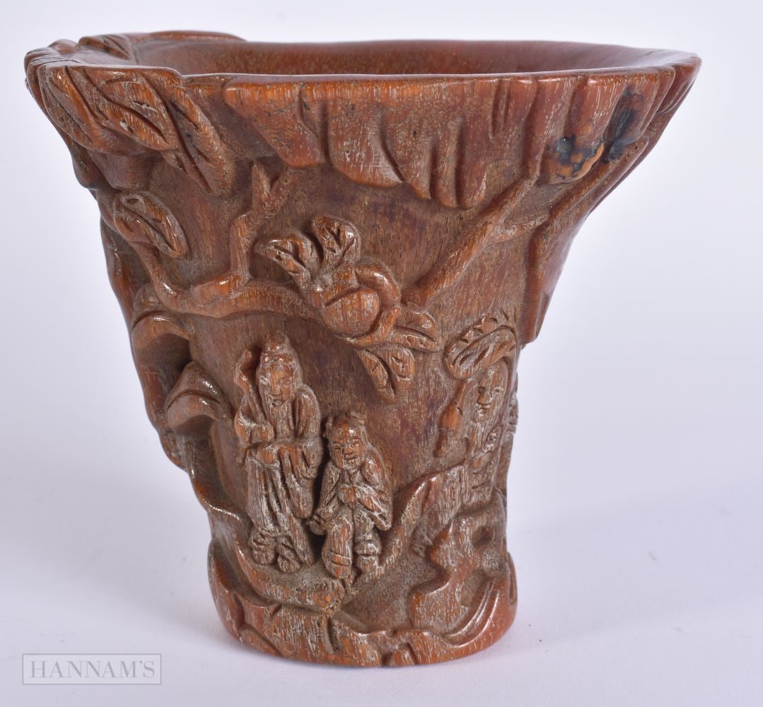 A CHINESE HORN TYPE LIBATION CUP. 12 cm x 15 cm. (1 of 6)