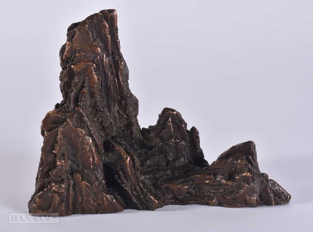 A BRONZE MOUNTAIN SCROLL WEIGHT. 8.2 x 11 x 4.7 cm. (1 of 3)