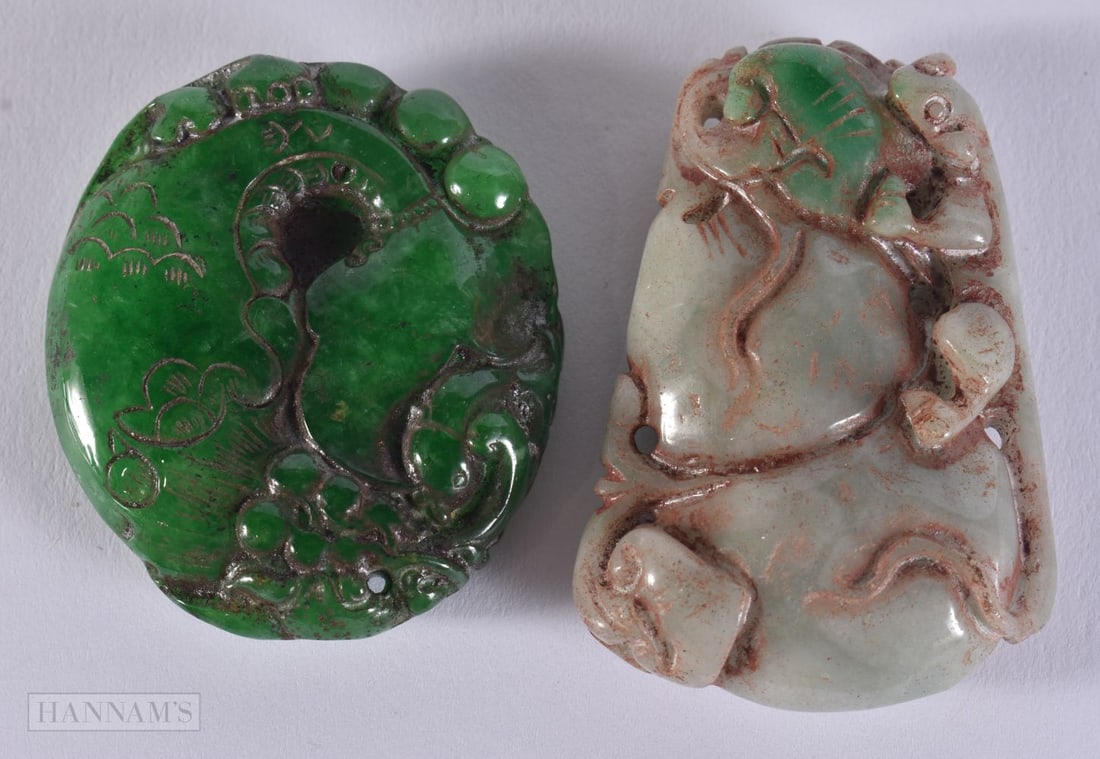 TWO JADE PENDANTS. 5.6 x 3.9 x 1.5 cm. (1 of 4)