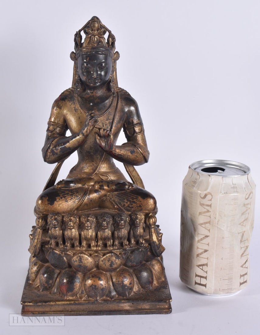 A CHINESE TIBETAN BRONZE BUDDHA. 25cm high. (1 of 7)