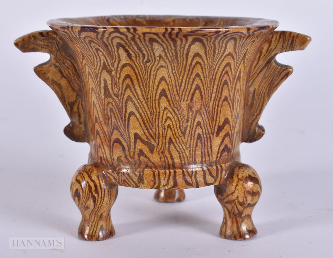 A CHINESE MARBLEISED POTTERY CENSER. 8.5 cm wide. (1 of 5)