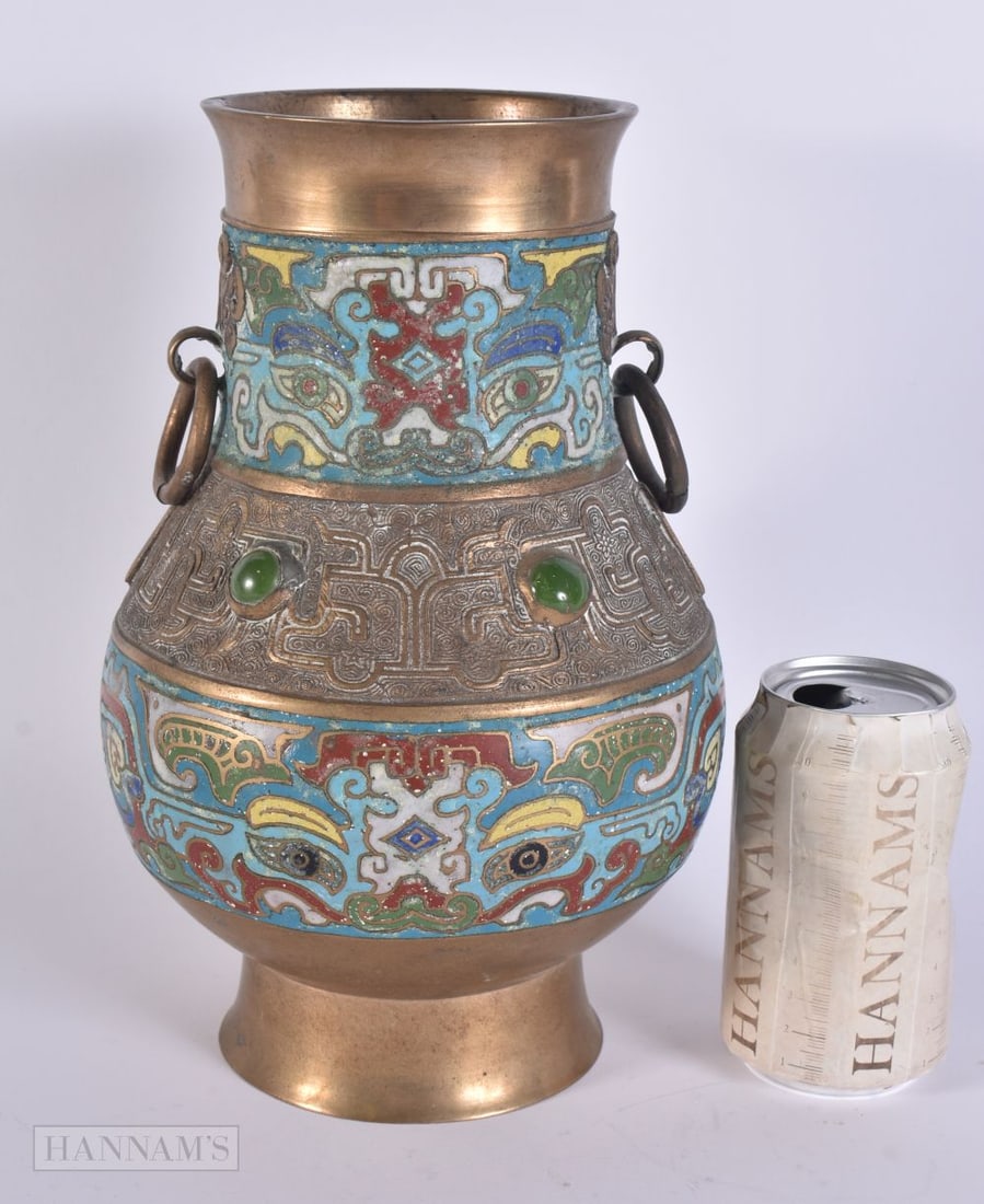 A 19TH CENTURY CHINESE CHAMPLEVE ENAMEL BRONZE VASE Late Qing. 27.5 cm x 14 cm. (1 of 5)