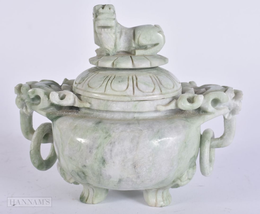 A CHINESE CARVED STONE CENSER AND COVER. 15 cm wide. (1 of 5)