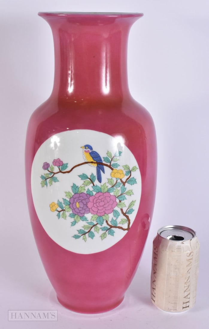 A CHINESE REPUBLICAN PERIOD RUBY GROUND PORCELAIN VASE. 40.5 cm high. (1 of 5)