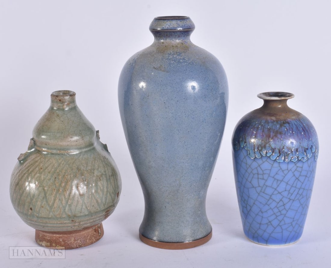 THREE CHINESE AND VIETNAMESE POTTERY VASES. Largest 12.5 cm high. (3) (1 of 4)
