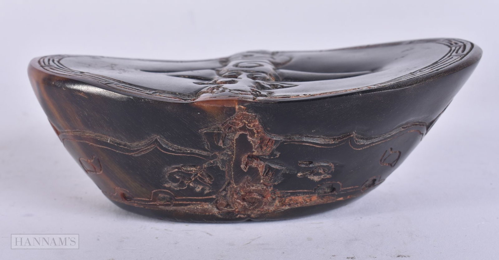 A CHINESE BUFFALO HORN SCHOLARS OBJECT. 14 cm x 10 cm. (1 of 3)