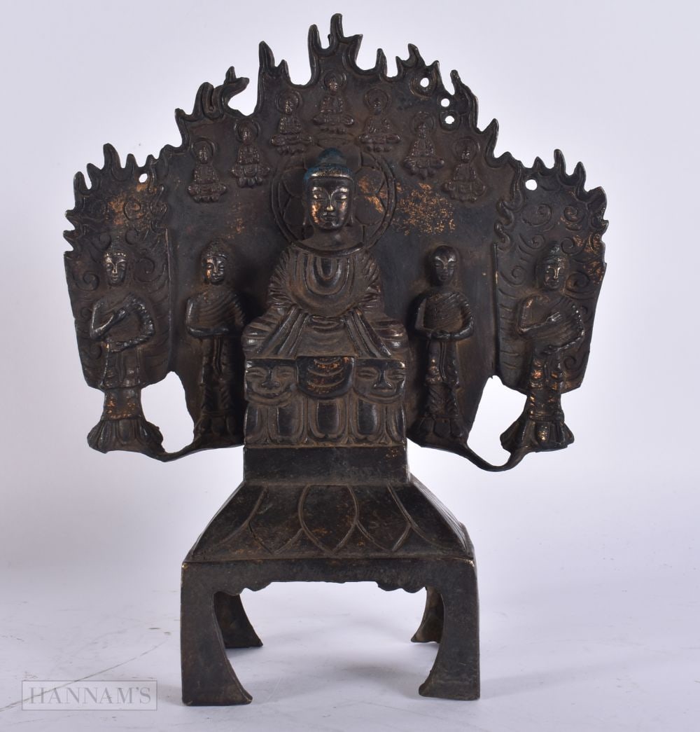 A CHINESE BRONZE BUDDHA. 22cm x 17 cm.: A CHINESE BRONZE BUDDHA. 22cm x 17 cm.