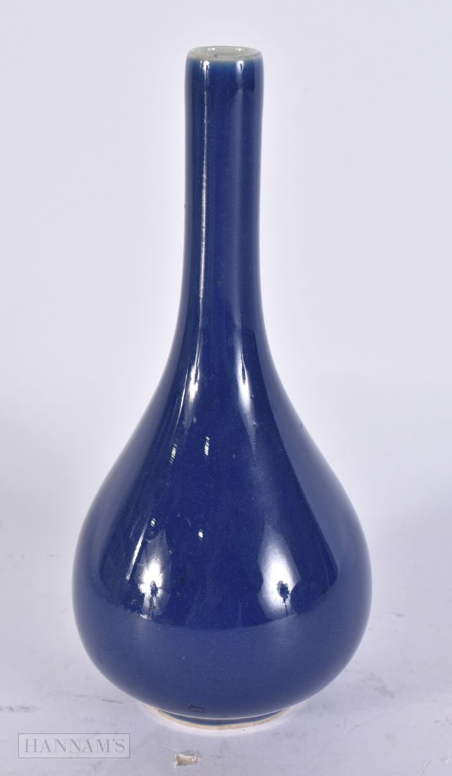 A CHINESE BLUE MONOCHROME PORCELAIN VASE. 12 cm high. (1 of 4)
