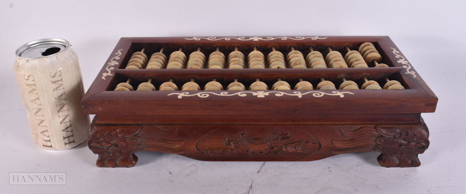 A CHINESE JADE AND HARDWOOD ABACUS. 34 cm x 16 cm.: A CHINESE JADE AND HARDWOOD ABACUS. 34 cm x 16 cm.
