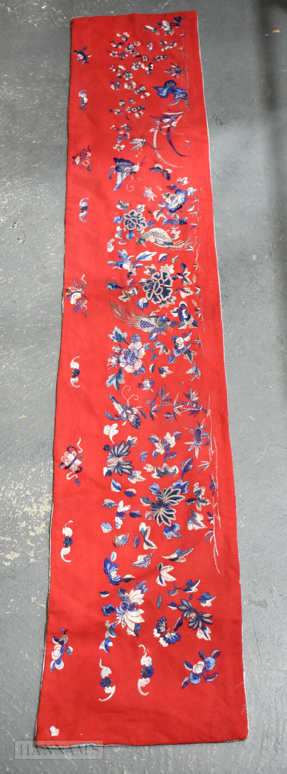 A LATE 19TH CENTURY CHINESE RED SILK EMBROIDERED PANEL Late Qing. 168 cm x 35 cm. (1 of 11)