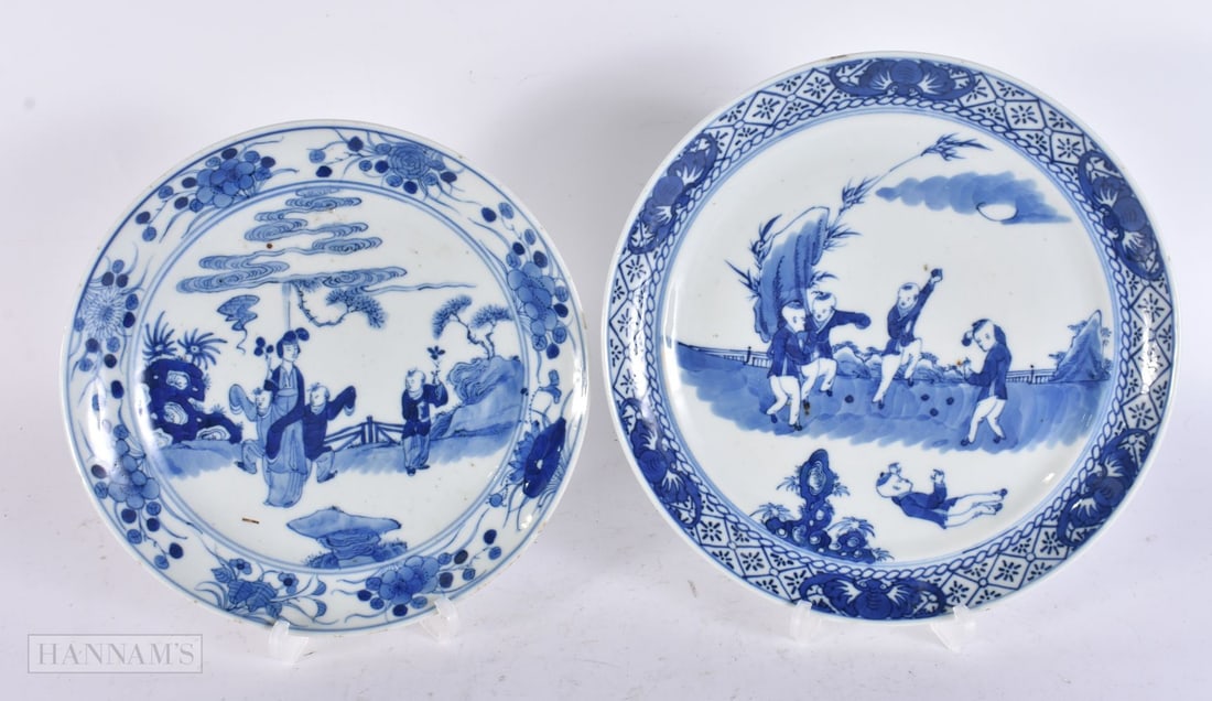 TWO 19TH CENTURY CHINESE BLUE AND WHITE PORCELAIN PLATES Late Qing. Largest 23 cm wide. (2) (1 of 8)