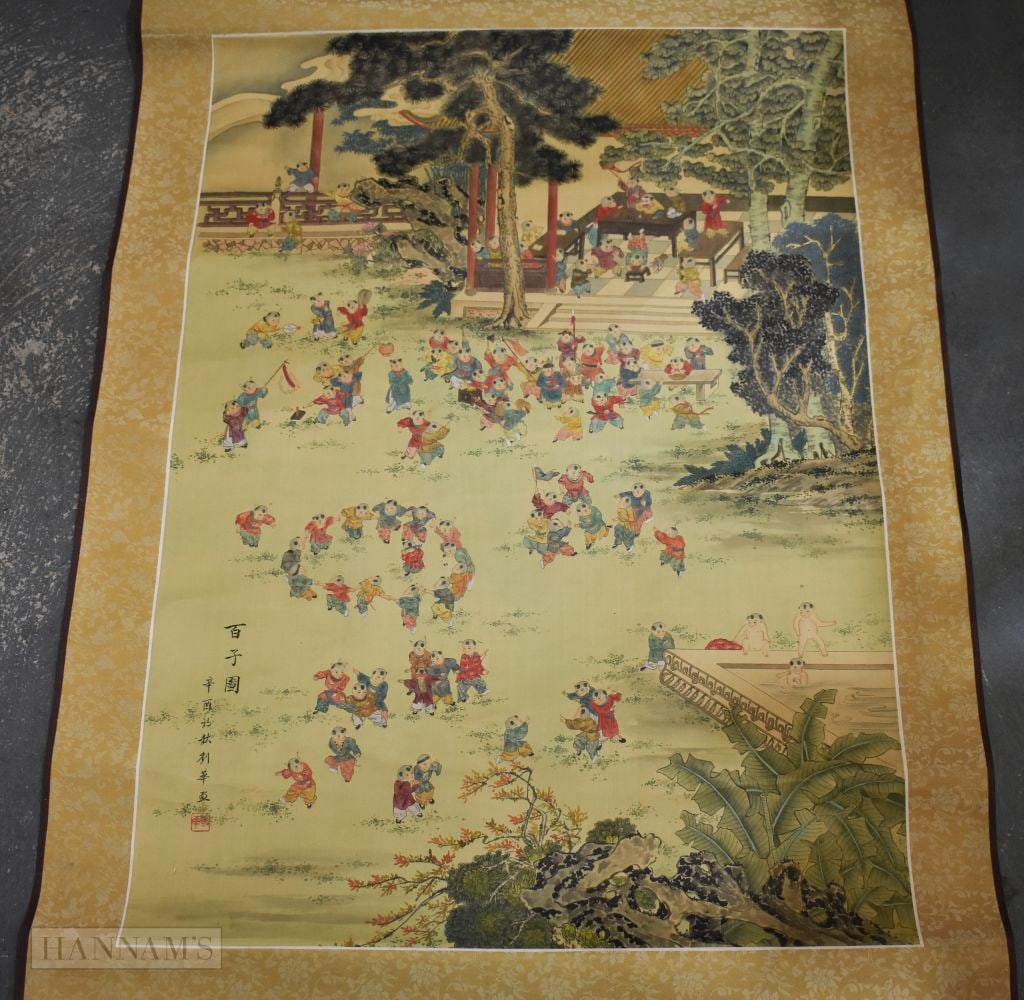 TWO EARLY 20TH CENTURY ORIENTAL SCROLLS. 84 cm x 60 cm (1 of 19)