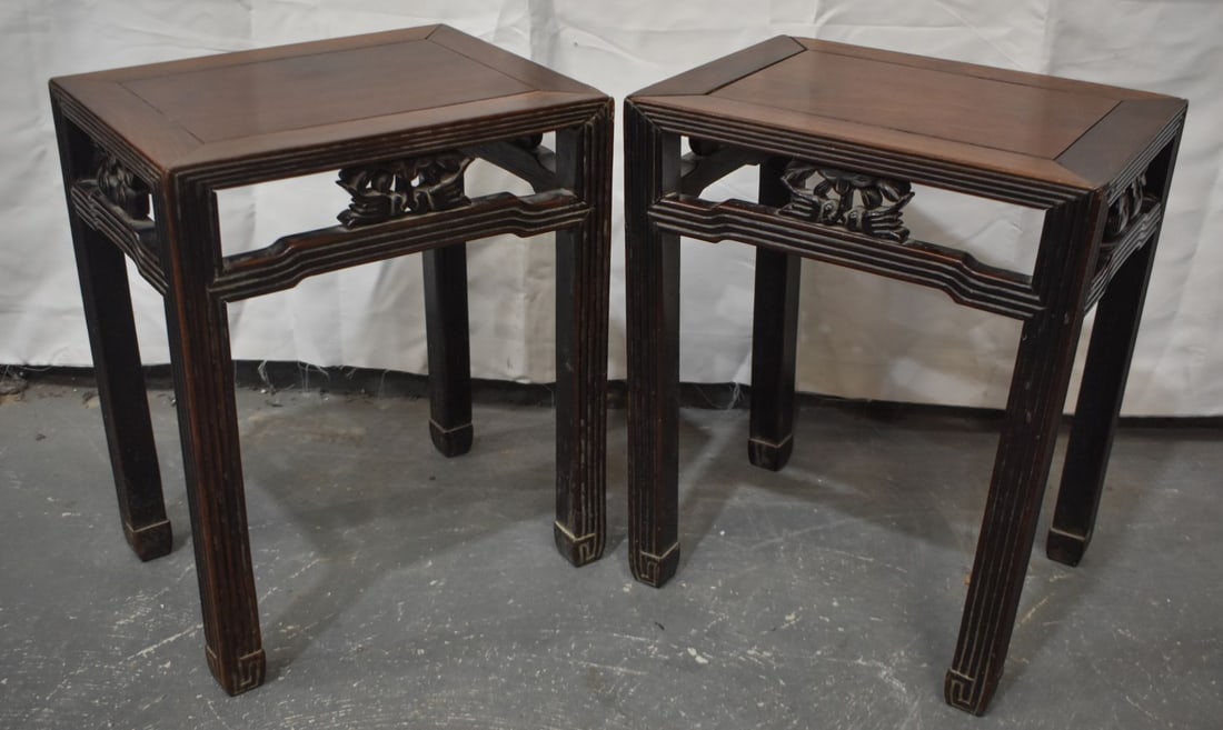 A PAIR OF 19TH CENTURY CHINESE CARVED HUANGHUALI WOOD TABLES Qing. 52 cm x 31 cm x 43 cm. (1 of 8)