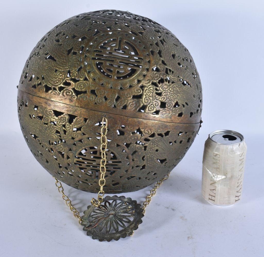 AN UNUSUAL LARGE 19TH CENTURY CHINESE RETICULATED HANGING LANTERN Qing. 30cm x 30cm. (1 of 8)