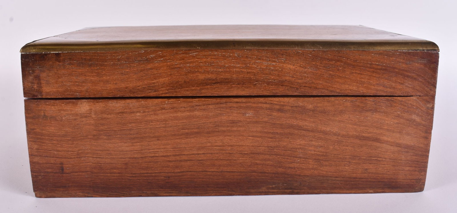 A 19TH CENTURY ANGLO CHINESE PAKTONG MOUNTED HUANGHUALI WOOD BOX. 24 cm x 14 cm.: A 19TH CENTURY ANGLO CHINESE PAKTONG MOUNTED HUANGHUALI WOOD BOX. 24 cm x 14 cm.