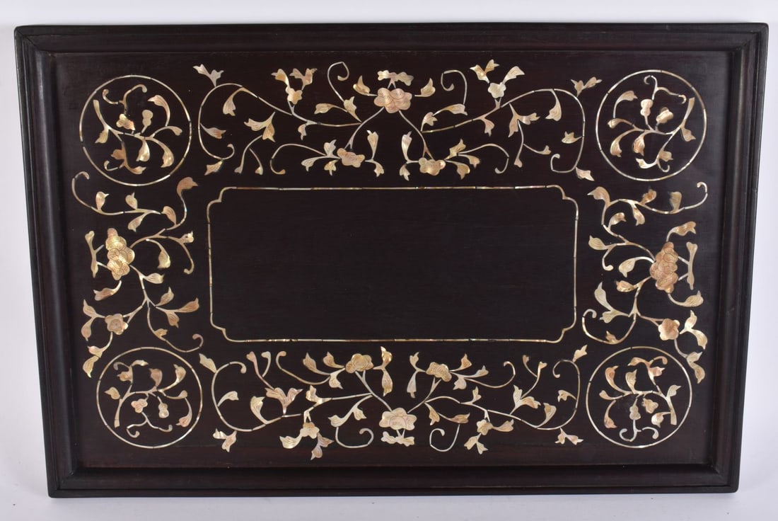 A 19TH CENTURY CHINESE CARVED ZITAN MOTHER OF PEARL INLAID TRAY Qing. 48 cm x 32 cm. (1 of 7)