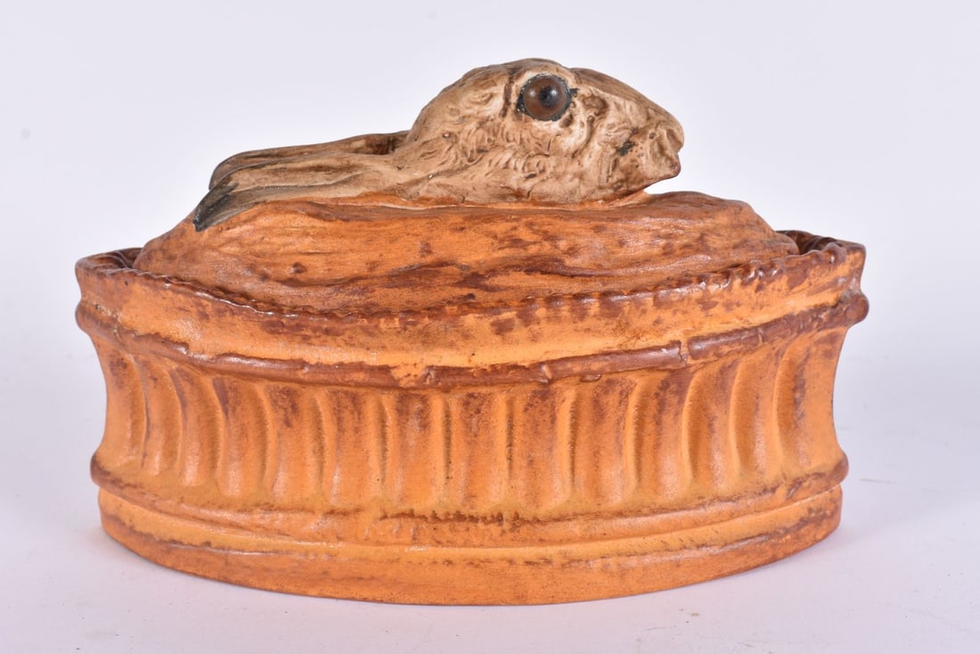 A FRENCH POTTERY HARE TUREEN AND COVER. 19 cm wide. (1 of 7)