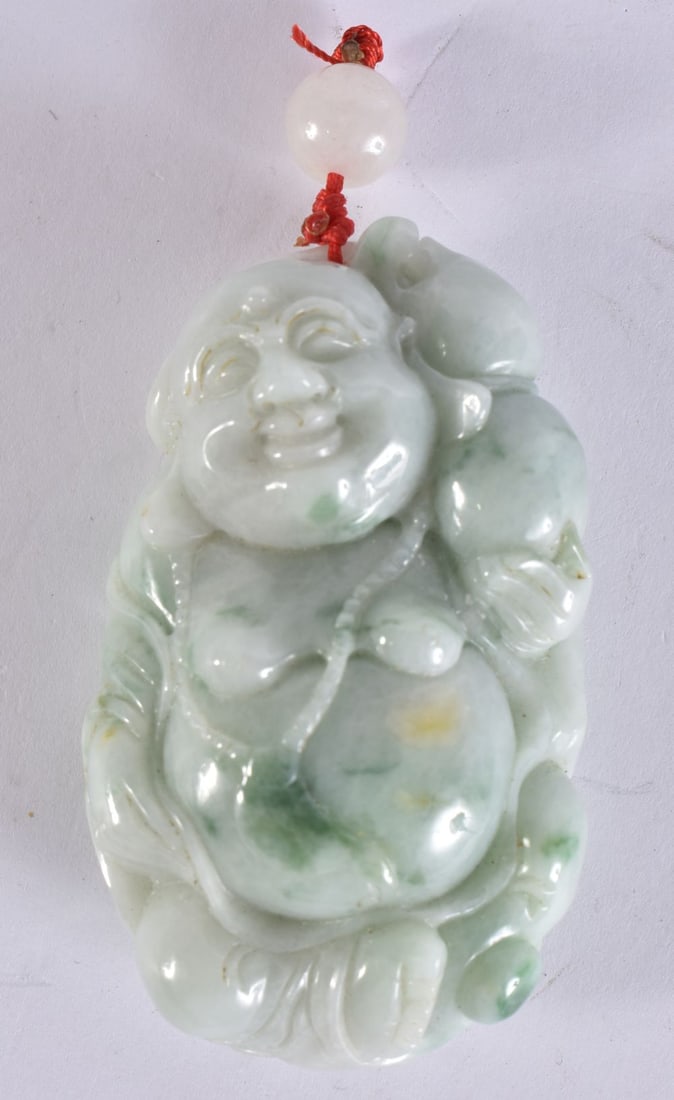 A CHINESE CARVED JADEITE BUDDHA. 8 cm x 5 cm. (1 of 5)