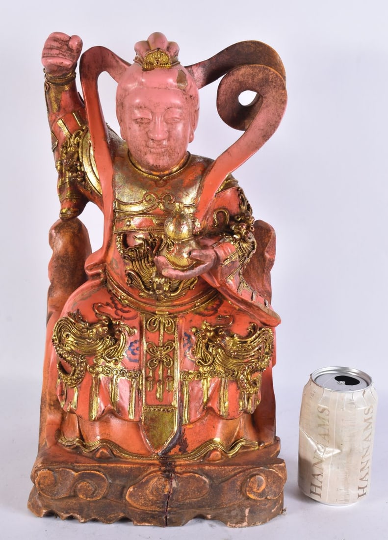 A LARGE EARLY 20TH CENTURY CHINESE POLYCHROMED WOOD IMMORTAL Late Qing. 42 cm x 18 cm. (1 of 7)