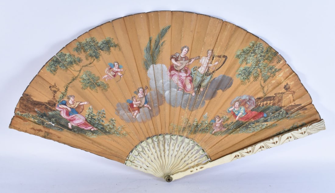 AN ANTIQUE CELLULOID FAN. 55 cm wide. (1 of 6)