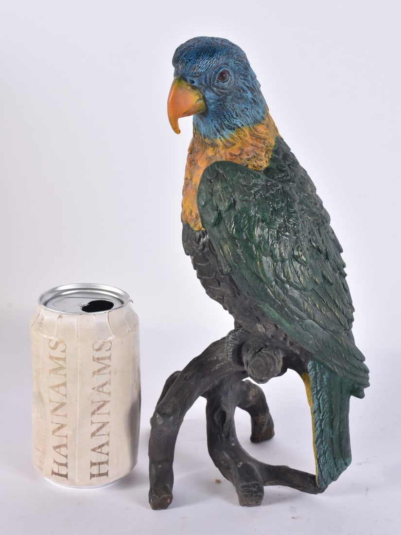 A CONTINENTAL COLD PAINTED BRONZE PARROT. 27.5 cm high. (1 of 5)
