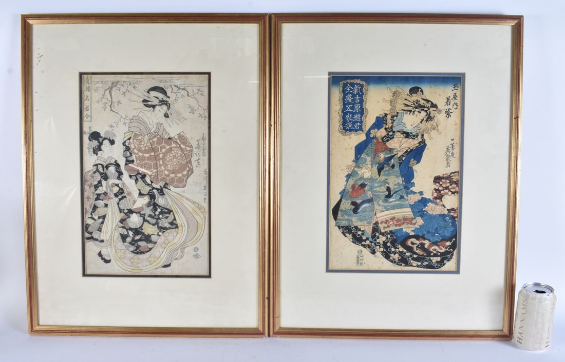 A PAIR OF LATE 19TH CENTURY JAPANESE MEIJI PERIOD WOODBLOCK PRINTS. 58 cm x 46cm, image 38 cm x 24 c: A PAIR OF LATE 19TH CENTURY JAPANESE MEIJI PERIOD WOODBLOCK PRINTS. 58 cm x 46cm, image 38 cm x 24 cm.