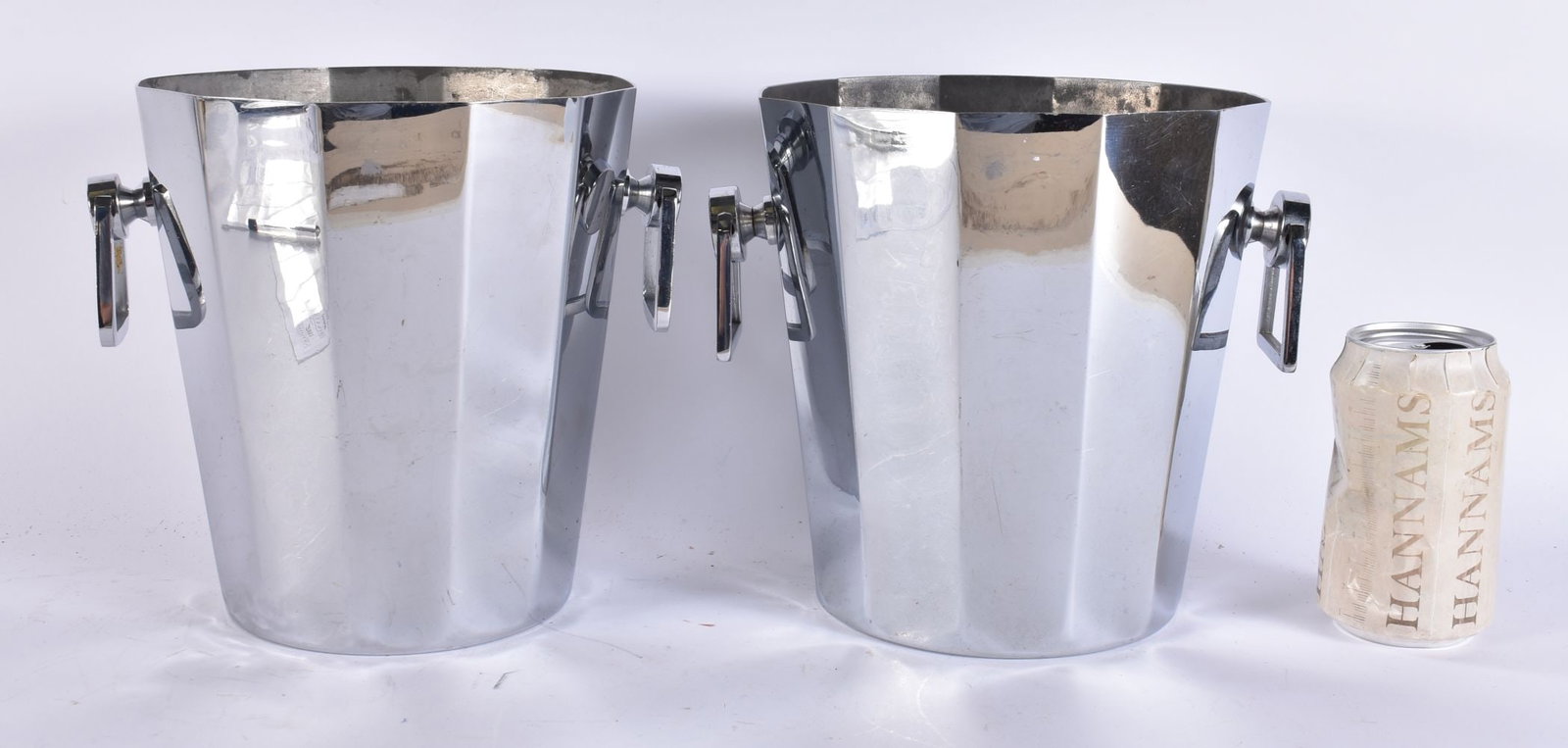 A PAIR OF ART DECO CHROME ICE BUCKETS. 21 cm x 18 cm. (1 of 7)