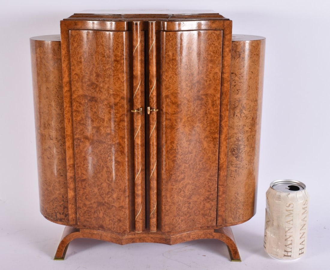 A RARE ART DECO BURR WALNUT TABLE TOP MINIATURE CABINET in the manner of Lou Epstein. 38 cm x 32 cm (1 of 6)