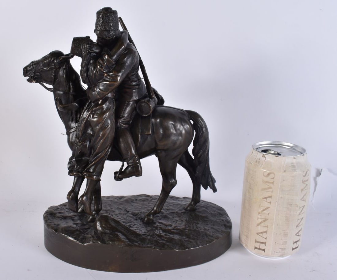Russian School (19th Century) Bronze, Cossack and lover on horseback. 27cm x 16 cm. (1 of 8)