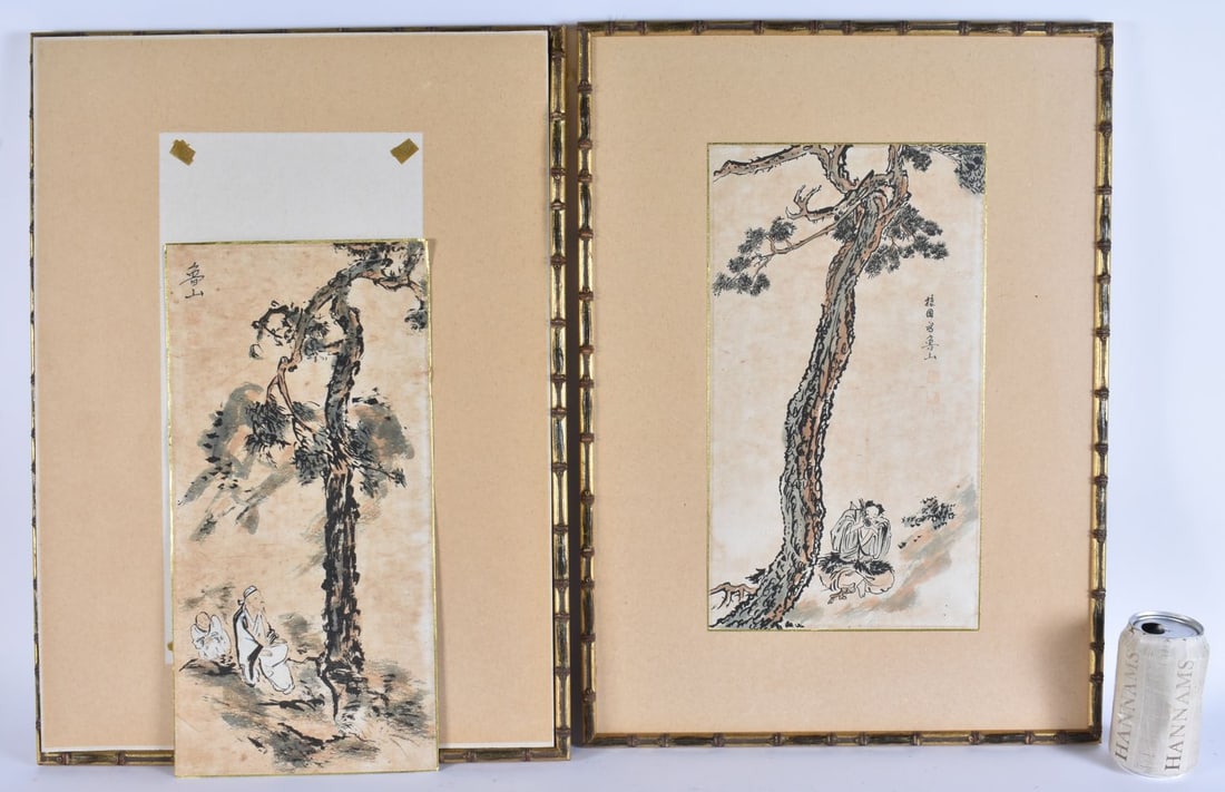 Japanese School (19th Century) Pair, Watercolours, Scholars in a landscape. 56 cm x 36 cm, image 27c (1 of 10)