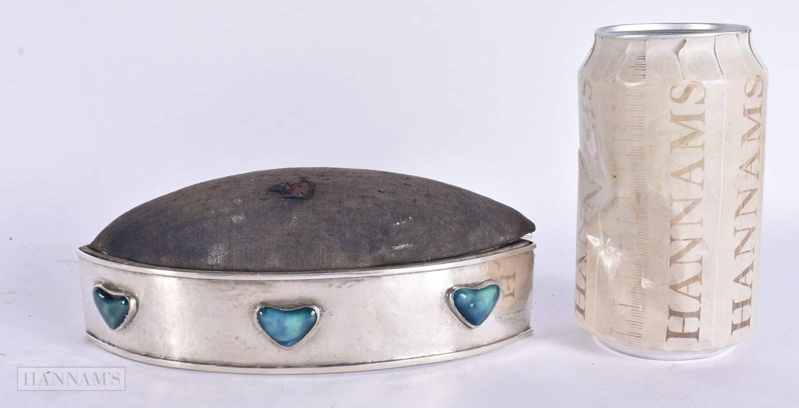 A RARE VERY LARGE EDWARDIAN SILVER RUSKIN PIN CUSHION. Birmingham 1906. 201 grams overall. 17 cm wid (1 of 6)