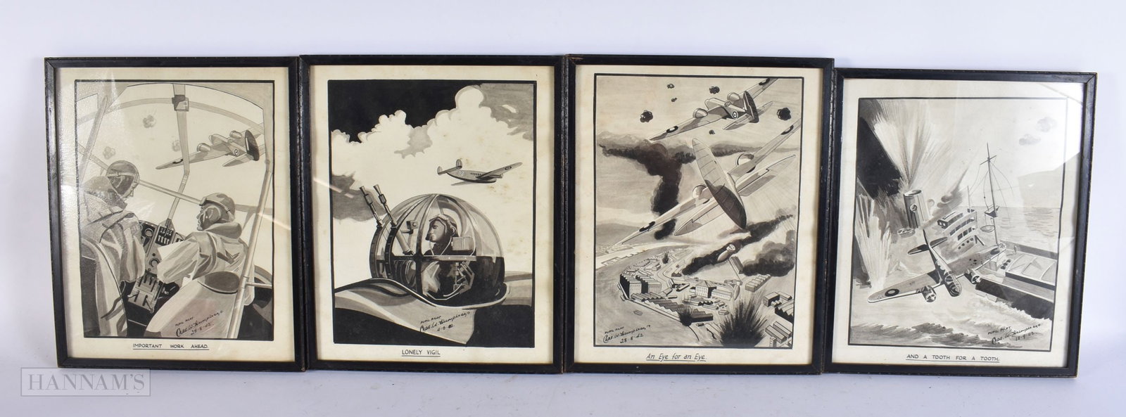 A LOVELY WWII MILITARY AVIATION INTEREST SET OF PAINTINGS Charles W Humphreys. 28 cm x 22 cm. (4) (1 of 11)