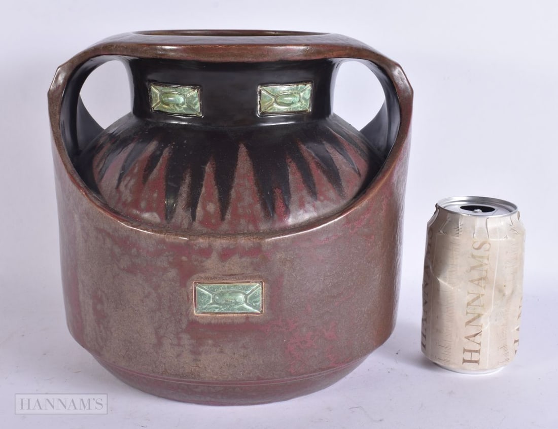 A LARGE AUSTRIAN JACQUES DRESSLER POTTERY VASE. 24 cm x 22 cm. (1 of 7)