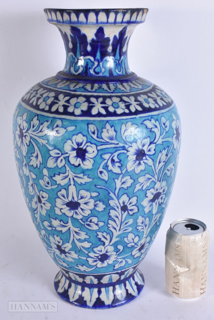 A LARGE MIDDLE EASTERN FAIENCE POTTERY ISLAMIC POTTERY VASE. 43 cm x 20 cm. (1 of 6)