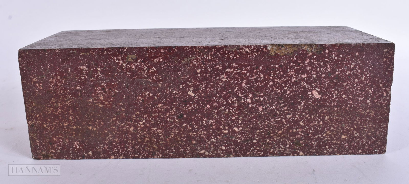 A 19TH CENTURY GRAND TOUR CARVED PORPHYRY BLOCK/STAND of rectangular form. 22 cm x 9 cm x 8 cm. (1 of 5)