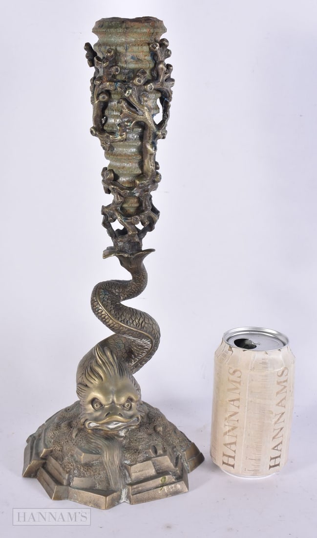 AN EARLY VICTORIAN BRONZE MYTHICAL FISH COUNTRY HOUSE CANDLESTICK. 35 cm high. (1 of 5)