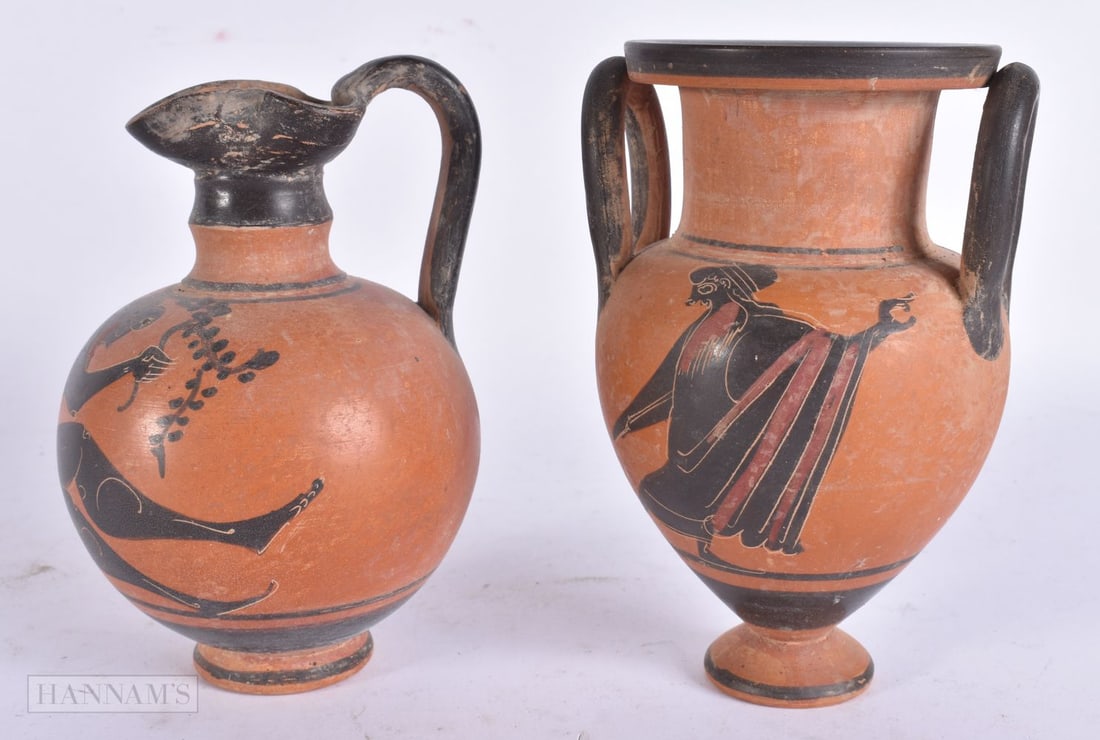 TWO GRAND TOUR POTTERY ATTIC TYPE WARES After the Antiquity. 14.5 cm high. (2) (1 of 5)
