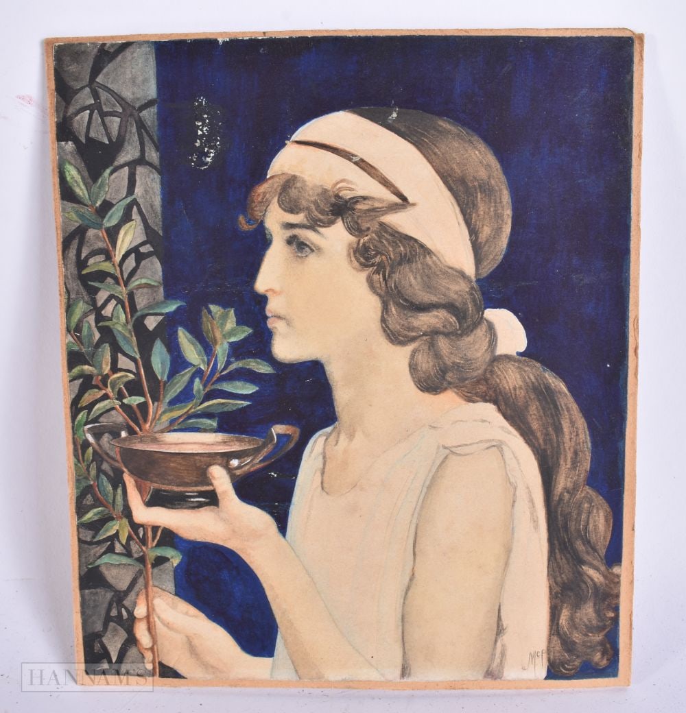 European School (Early 20th Century) Watercolour, Pre Raphaelite female, signed MCP. 17 cm x 4.5 cm. (1 of 6)