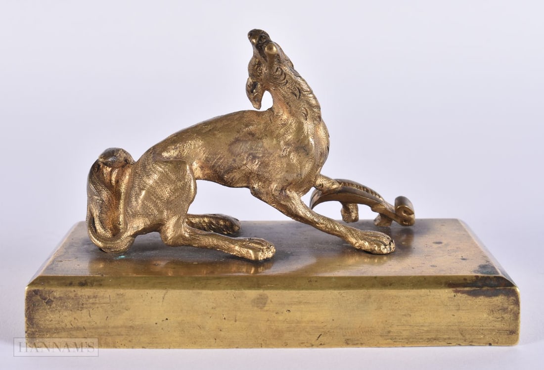 AN EARLY 19TH CENTURY BRONZE ANIMALIER STUDY modelled as a rearing hound. 11 cm x 5.5 cm. (1 of 5)